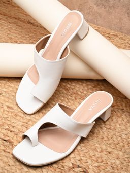 ROCIA - By Regal White Womens One Toe Casual Block Sandal Heels