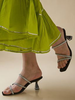 ROCIA - By Regal Black Womens Zig Zag Strappy Diamond Stiletto Heels