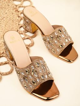 ROCIA - By Regal Antique Gold Womens Heavy Diamond Encrusted High Sandal Heels