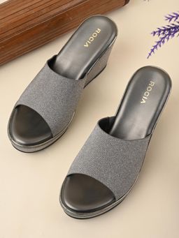 ROCIA - By Regal Gun Metal Womens Slip On Shimmery High Wedges Heels