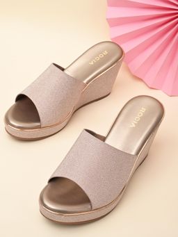 ROCIA - By Regal Rose Gold Womens Slip On Shimmery High Wedges Heels