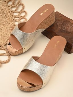 ROCIA - By Regal Gold Womens Slip On High Wedges Heels