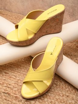 ROCIA - By Regal Yellow Womens Casual High Wedges Heels