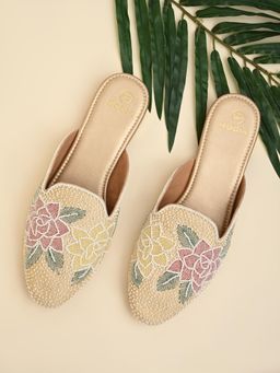 ROCIA - By Regal White Womens Hand Embroidered Mules Heels