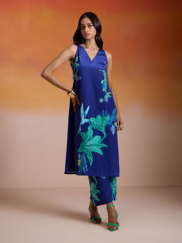 Gajra Gang - Bonjour Baegum Navy Crepe Printed Kurta Pant (Set of 2)