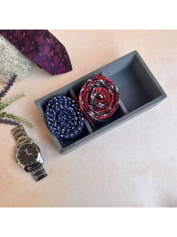 La Trove - Grey Premium Velvet 3 Slot Tie Organizer Box