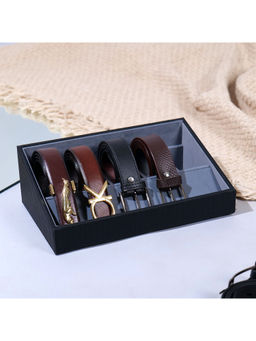La Trove - Black Premium 5 Slot Leather Belt Organizer Tray