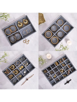 La Trove - Grey Bangles and Jewellery Organizer Trays (Set Of 4)
