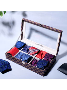 La Trove - Brown Check Tie Pocket Square Organiser Open Box
