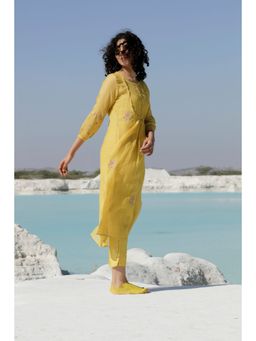 Tatwa Designs - Mustard Yellow Yoke Pintuck Kurta (Set of 3)