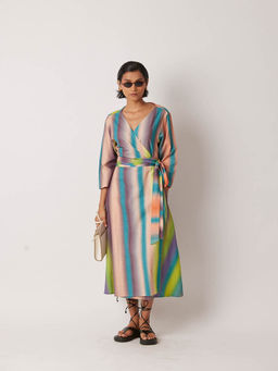 YAVI - Women's Marco Colorblock & Printed Multi-Color Midi Dress with Belt (Set of 2)