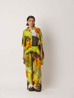 YAVI - Women's Orgey Tie & Dye & Printed Green Pant