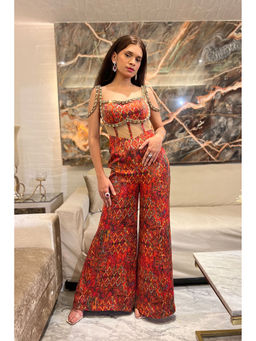 Label Simran Kochher - Red Silkscreened Jumpsuit