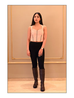 Label Simran Kochher - Peach! Zip It Up Leather Crop Top