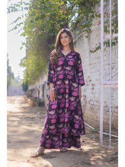 DIMPLE DESIGN STUDIO - Purple Pink Lotus Kurta And Palazzo (Set of 2)