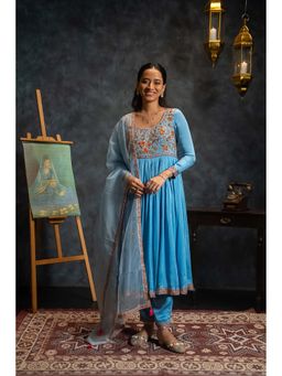 Aavya Store - Blue Anarkali with Pant and Dupatta (Set of 3)