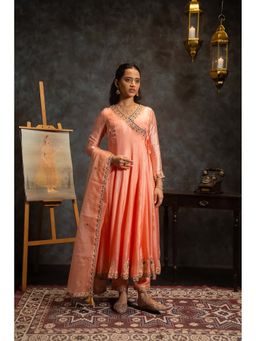 Aavya Store - Peach Angarkha with Pant and Dupatta (Set of 3)