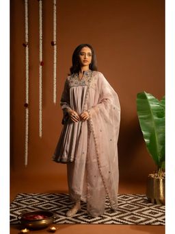 Aavya Store - Mauve Pakistani Kurta with Pant and Dupatta (Set of 3)