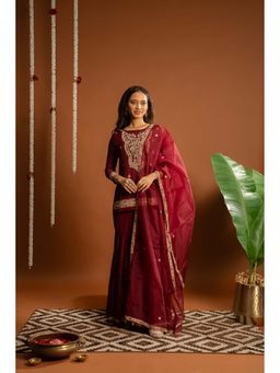 Aavya Store - Maroon Sharara with Kurti and Dupatta (Set of 3)