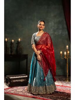 Aavya Store - Blue Lehenga with Blouse and Dupatta (Set of 3)