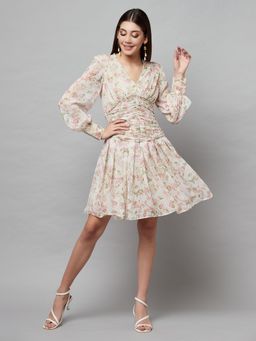 Attic Salt - White Printed Swiss Dot Mesh Dress