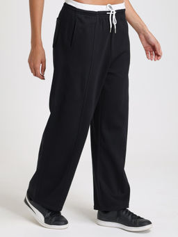 CHKOKKO - Black Relaxed Fit Cotton Blend Wide Leg Trackpant