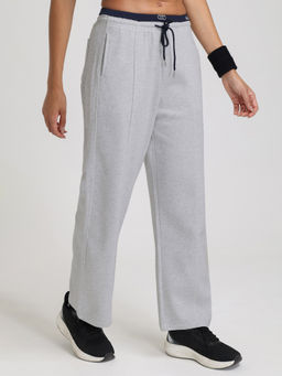 CHKOKKO - Grey Relaxed Fit Cotton Blend Wide Leg Trackpant