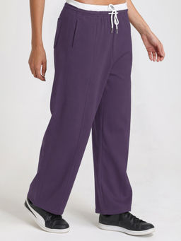 CHKOKKO - Purple Relaxed Fit Cotton Blend Wide Leg Trackpant