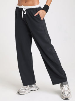 CHKOKKO - Black Regular Fit Mid-Rise Straight-Leg Sports Trackpant