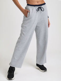 CHKOKKO - Grey Regular Fit Mid-Rise Straight-Leg Sports Trackpant