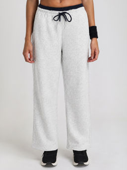 CHKOKKO - Grey Regular Fit Mid-Rise Straight-Leg Sports Trackpant