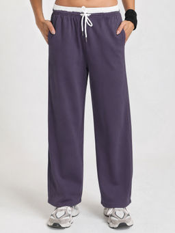 CHKOKKO - Purple Regular Fit Mid-Rise Straight-Leg Sports Trackpant