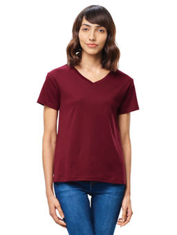 The Souled Store - Supima V-neck Burgundy T-Shirts for Womens