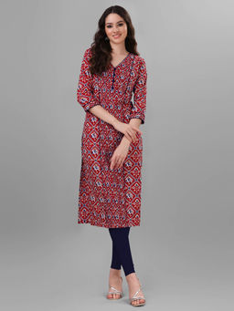 WEAVLLITE - Womens Red Pure Cotton Cambric Patola Print Kurta