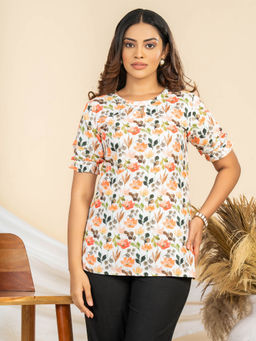 WEAVLLITE - Womens White Rayon Blend Printed Tunic