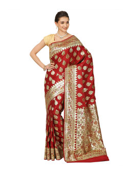 Banarasi Silk Works - Women Maroon Katan Banarasi Paithani Saree with Unstitched Blouse