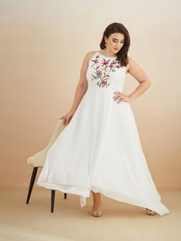 Miss Chase - A+ Curve Collection Plus Size Womens Off White Embellished Maxi Dress