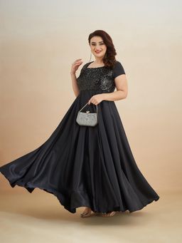 Miss Chase - A+ Curve Collection Plus Size Womens Black Fit and Flare Maxi Dress