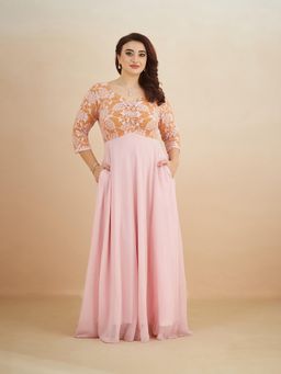 Miss Chase - A+ Curve Collection Plus Size Womens Dusty Pink Georgette Maxi Dress