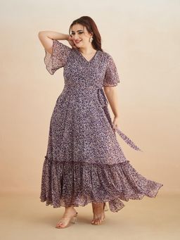 Miss Chase - A+ Curve Collection Plus Size Womens Blue Base Purple Maxi Dress
