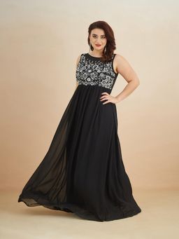 Miss Chase - A+ Curve Collection Plus Size Womens Black Boat Neck Maxi Dress