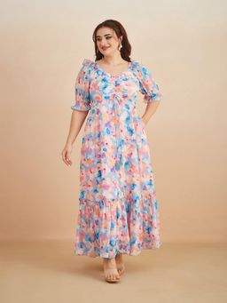 Miss Chase - A+ Curve Collection Plus Size Womens Base Sky Multi Dress
