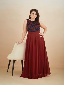 Miss Chase - A+ Curve Collection Plus Size Womens Maroon and Teal Maxi Dress