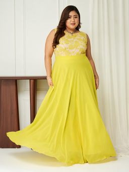 Miss Chase - A+ Curve Collection Plus Size Womens Light Yellow Fit and Flare Maxi Dress