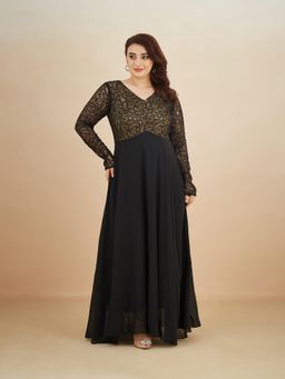 Miss Chase - A+ Curve Collection Plus Size Womens Black Georgette Maxi Dress