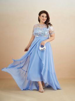 Miss Chase - A+ Curve Collection Plus Size Women's-Base-Sky Blue Dress