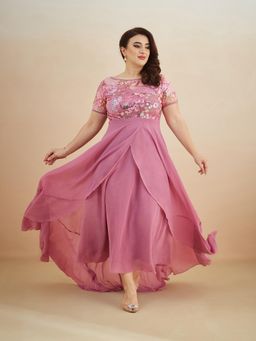 Miss Chase - A+ Curve Collection Plus Size Women's-Dusty Pink Dress