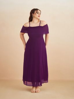 Miss Chase - A+ Curve Collection Plus Size Womens Purple Maxi Skater Dress