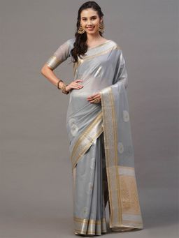 Odette - Grey Festive Silk Blend Woven Design Saree with Unstitched Blouse