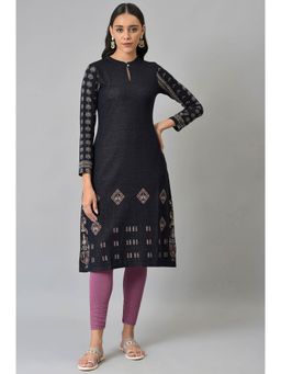 W - Navy Blue Printed Winter Kurta